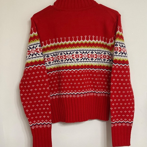 VTG Gantos Women's 1/2 Zip Turtleneck Sweater Red White Metallic Silver M - Picture 2 of 5